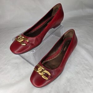 Naturalizer Women's Red Leather Chain Slip On Loafer Shoes Flats Size 8.5 M